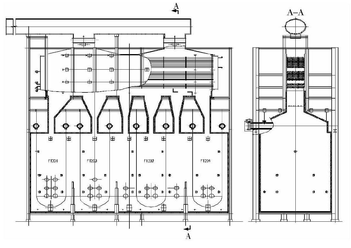 重整裝置四合一加熱爐結(jié)構(gòu)圖 重整裝置四合一加熱爐結(jié)構(gòu)圖